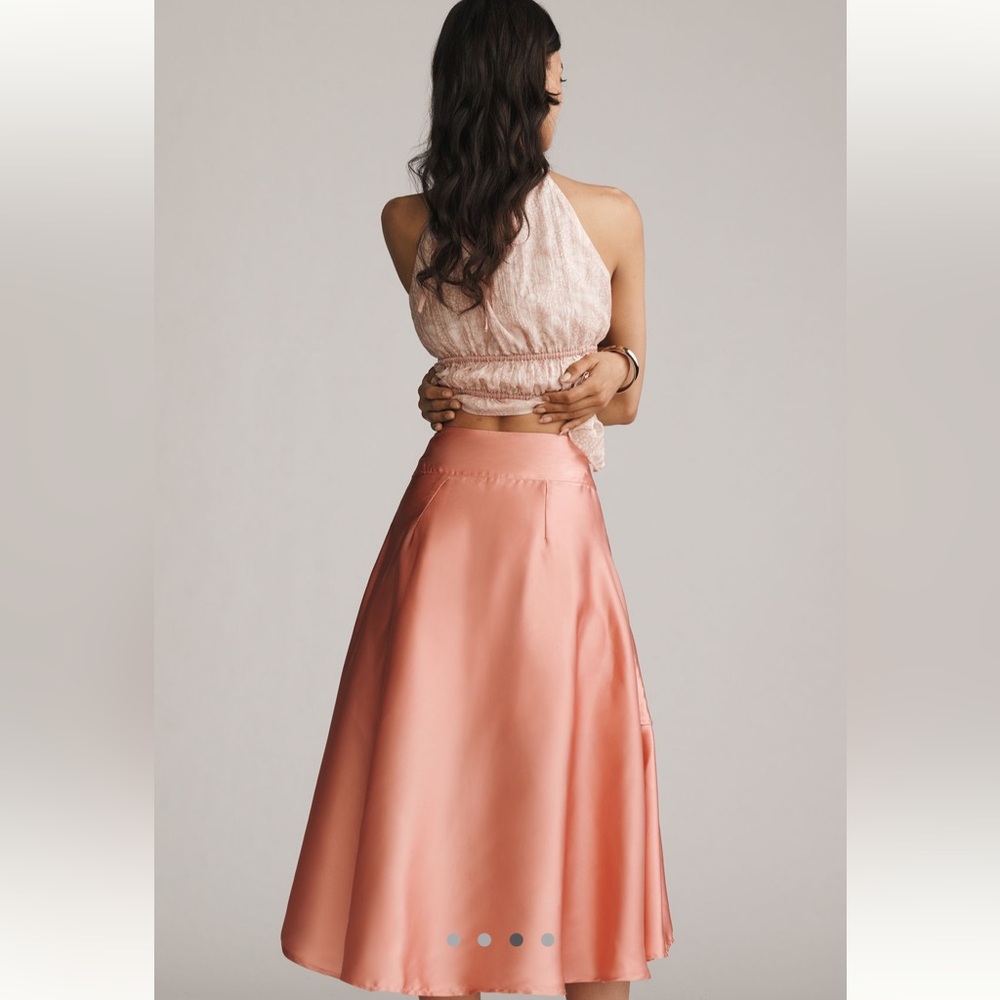 NWT Anthropologie silky tiered midi skirt in peachy pink, sz. 8 & 12 available - Picture 3 of 9